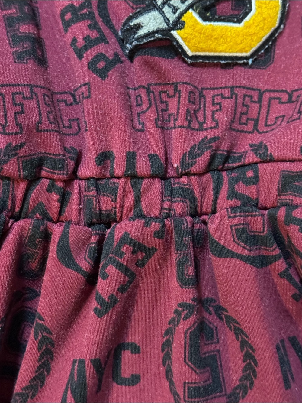Girls Burgundy Graphic Ruffle-Shoulder Casual Dress. Sporty Varsity - Picture 3 of 9
